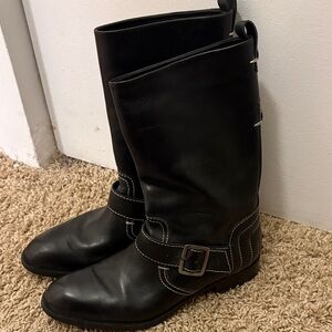 Tods Black Leather Buckle Boots